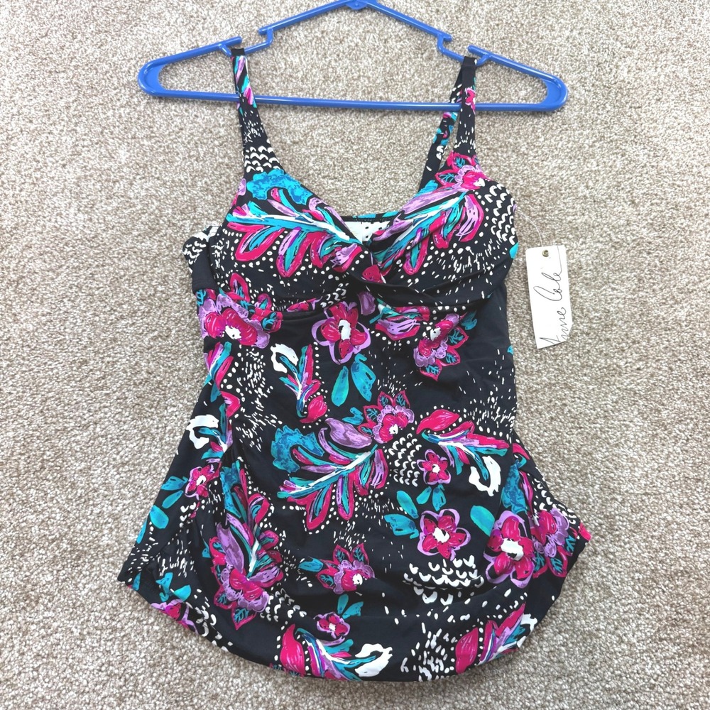Anne Cole Floral Twist Front Ruched Tankini Top 34B 32C Purple NEW Swim Tank